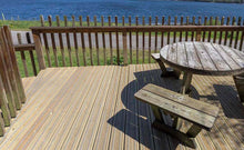 Load image into Gallery viewer, Antislip plus grooved non-slip timber decking shown against a seascape
